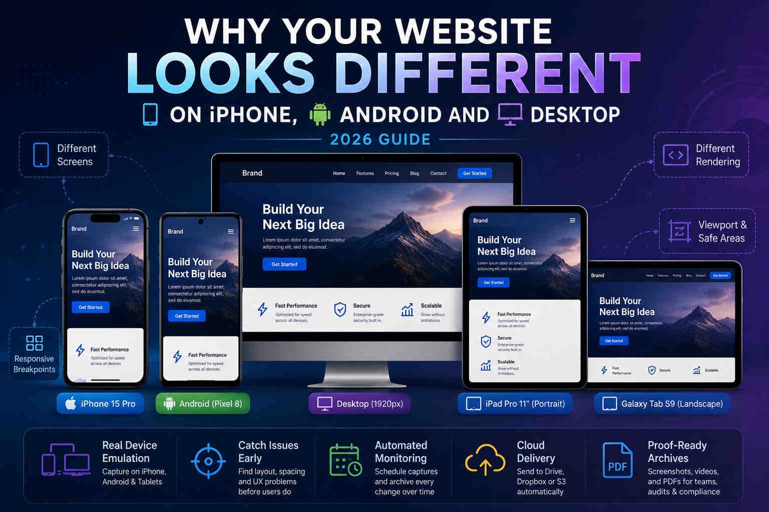 Website rendering differences on iPhone Android tablet and desktop